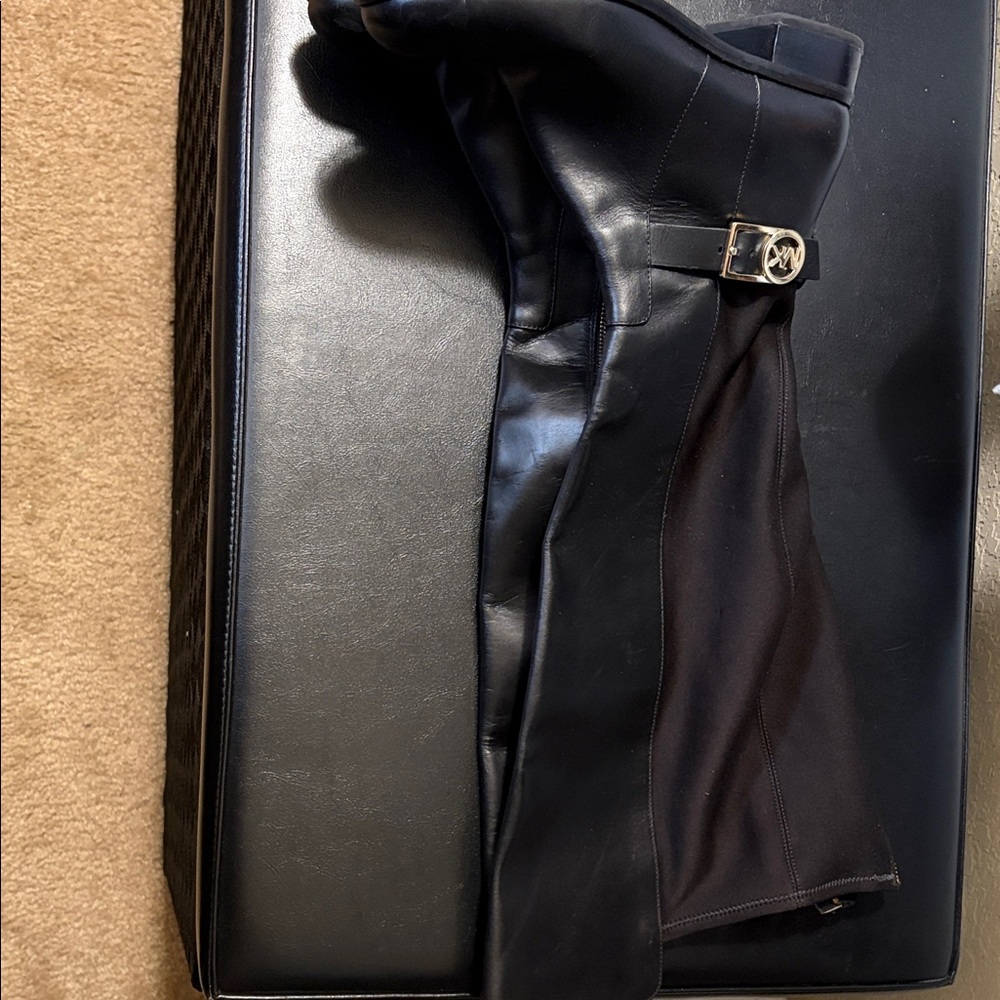 Michael Kors Black Knee-High Boots with Silver Buckle